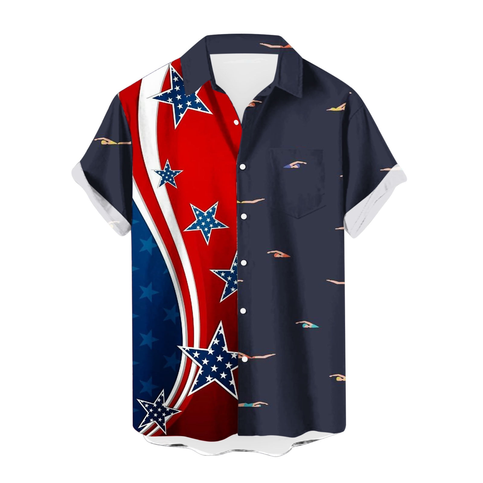 Lolmot American Flag Button Down Shirt for Men Hawaiian Beach Shirts