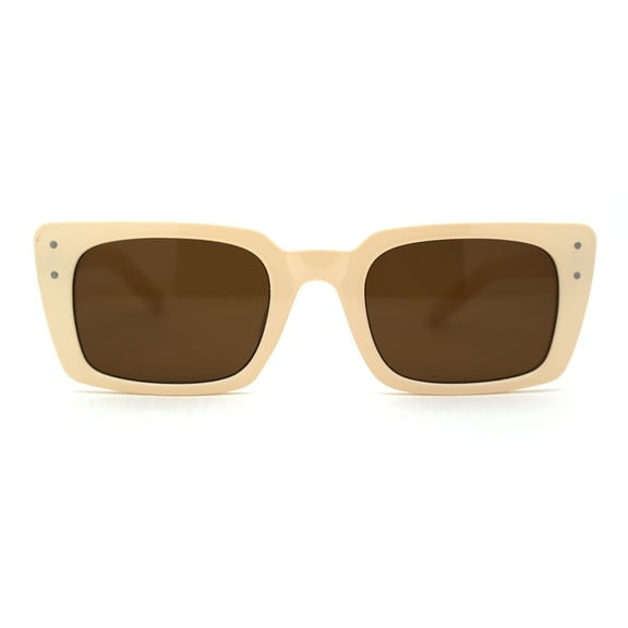 Womens Mod Rectangle Plastic Retro Sunglasses Ivory Brown