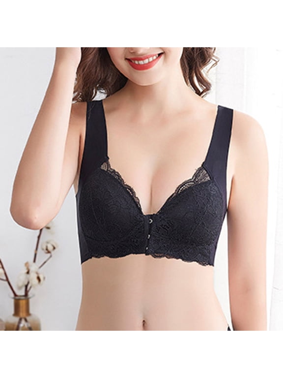 Women's Plus Size Wireless Front Closure Bra, Seamless Thin Push Up, Soft Stretch Nylon, Smooth Racerback Adjustable for Daily Casual Gift