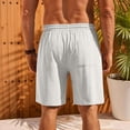 thumbnail image 4 of Domuza Men's Linen Casual Shorts Elastic Waist Drawstring with Pockets Baggy Short Stretch Summer Athletic Beach Pants White 2XL, 4 of 4