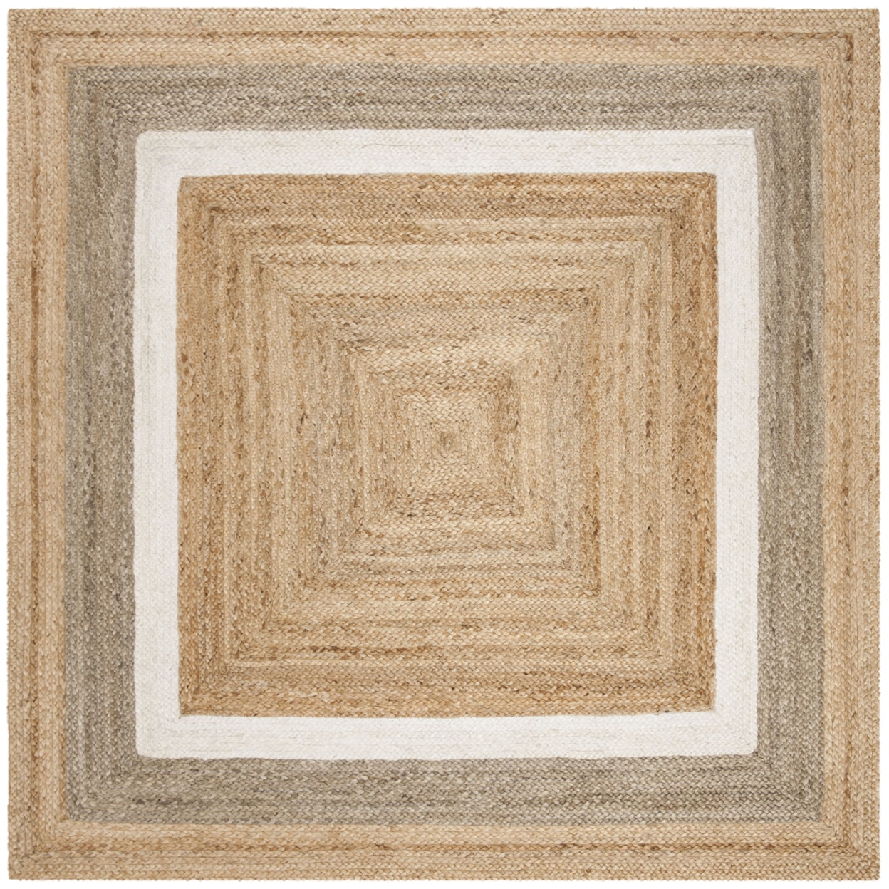 SAFAVIEH Natural Fiber Darrin Geometric Braided Jute Rug, Natural/Grey/Ivory, 6' Square
