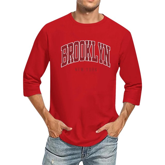 T-shirts pour Homme Manches 3/4 Col Ras du Cou Confortable Coupe Dégradé Rouge Haut d'Automne Taille TG