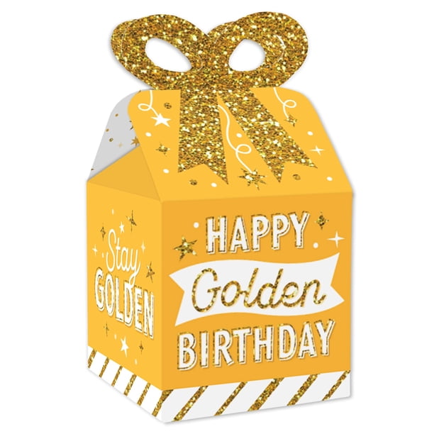 Big Dot of Happiness Cumpleaños Dorado - Cajas de Regalo Cuadradas - Cajas de Lazo para Fiesta de Feliz Cumpleaños - Juego de 12