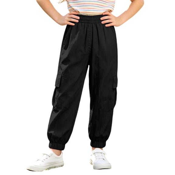 ZHOGXU Lightweight Summer Solid Color Cargo Trouse With Pocket Elastic Waist Kids Girls Pants Comfortable Everyday Wear