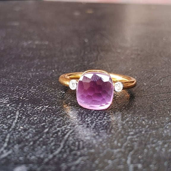 Purple Amethyst Gemstone With Moissanite 925 sterling Silver Ring For Women