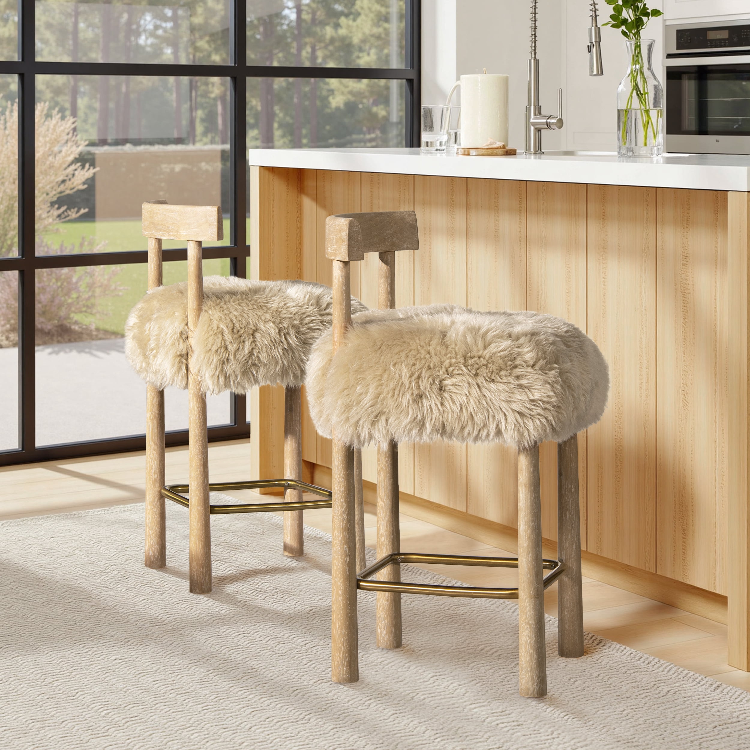 Jennifer Taylor Home Arden 27.5 Genuine Fur Counter Height Bar Stool Natural Blonde Genuine Fur