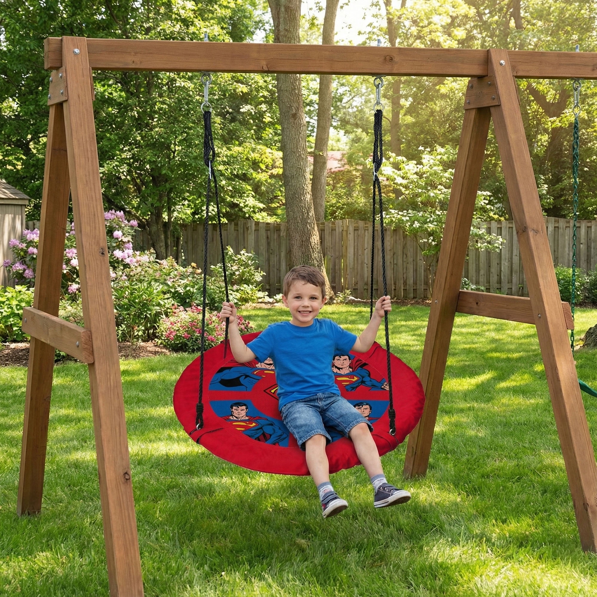 Superman 40” Saucer Tree Swing for Kids – Heavy-Duty Flying Disc Swing, Adjustable Ropes, Indoor & Outdoor Use, Ages 3+