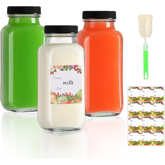AuroTrends 8 oz Glass Bottles with Lids 3Pack, 250ml Glass Bottles for Juicing, Water, Kombucha - Portable Glass Juicing Bottles Reusable Glass 8oz (8fl.oz, Set of 3)