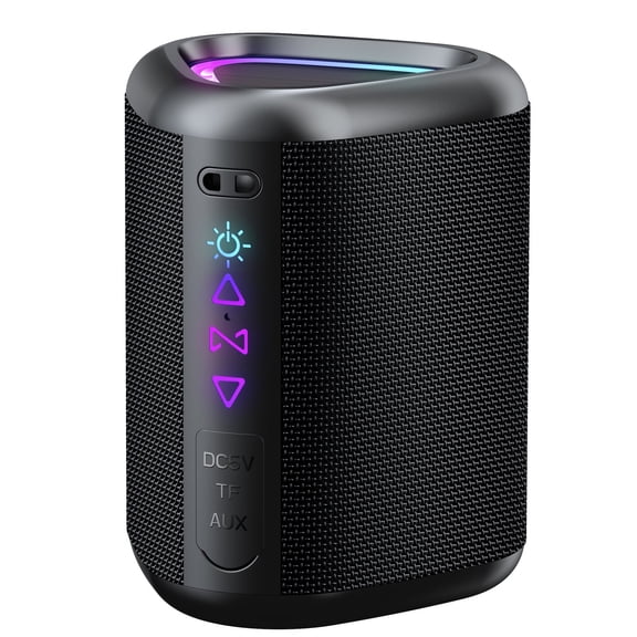 Bluetooth Speaker Wireless IPX7 Portable Speaker with Lights,15W Loud Stereo Sound, All Day Playtime, TWS Pairing, BT5.3, Home/Party/Outdoor/Beach (Black)