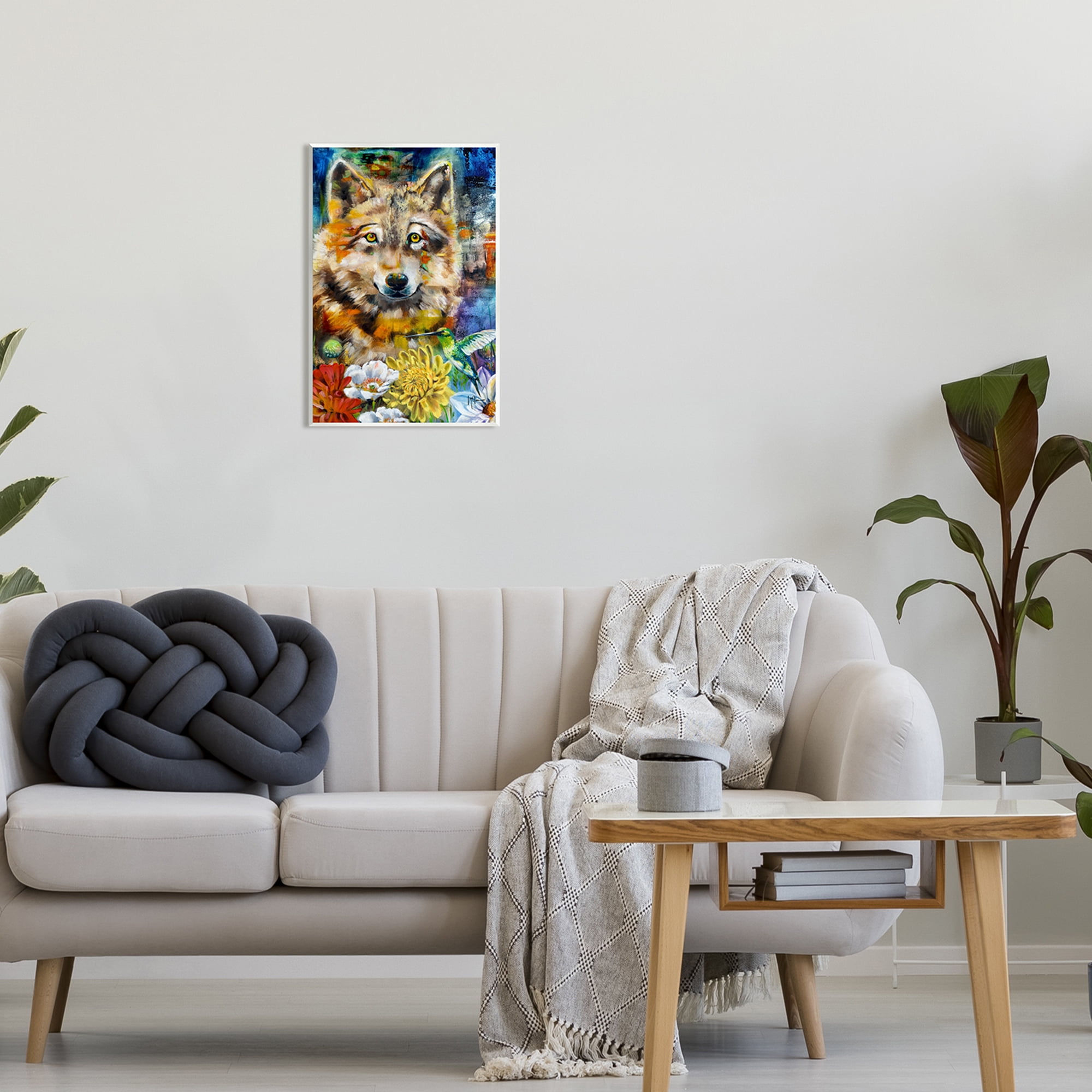 Stupell Industries Wolf with Abstract Florals Animals & Insects Painting Unframed Art Print Wall Art, 13 x 19