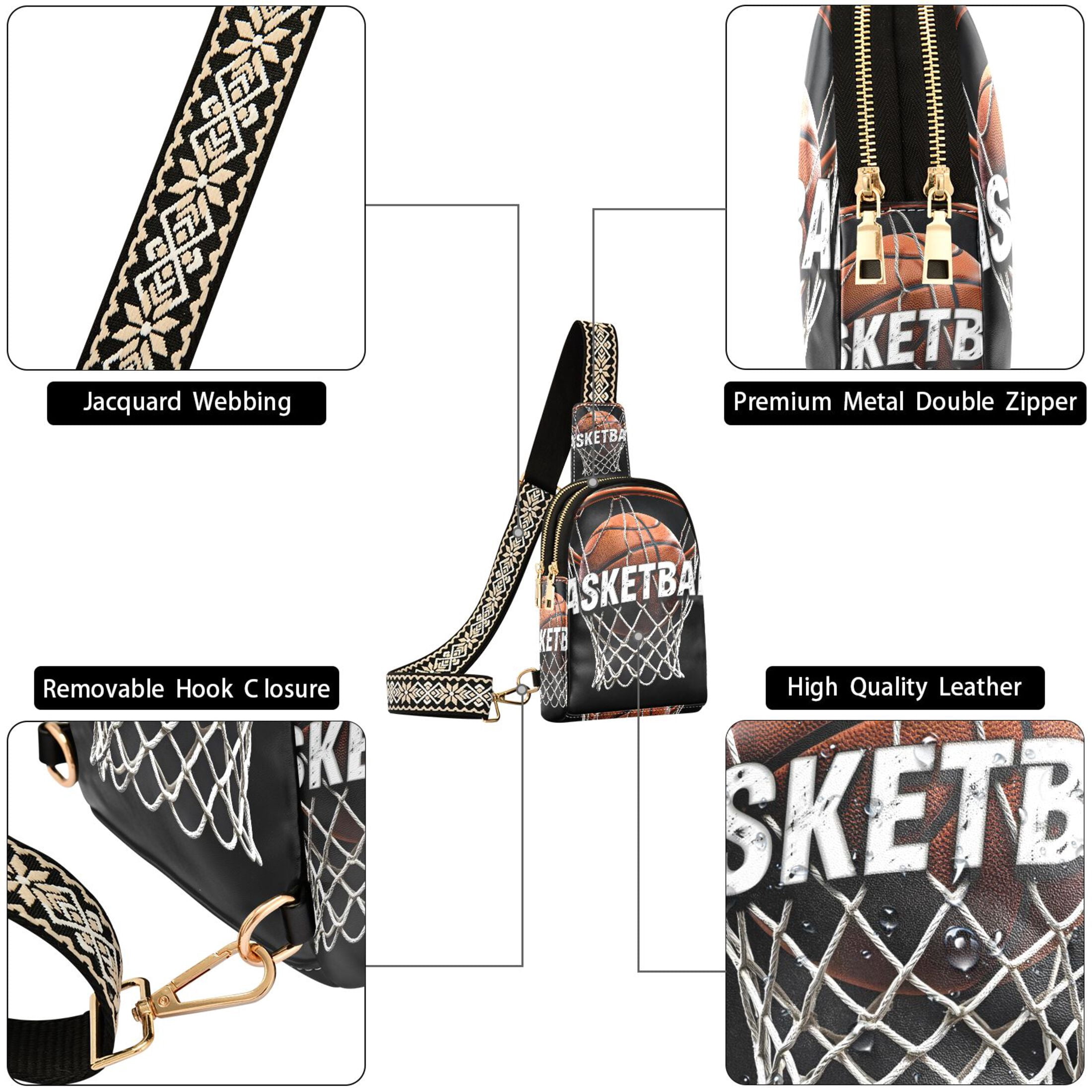 ALAZA Cool Basketball Sling Bag for Women Men Waterproof Crossbody Chest Bags