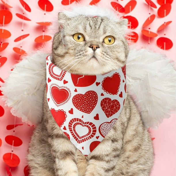 Bufanda para mascotas de San Valentín para perros y gatos | Bufanda de tricot con estampado de corazones rojos | Ropa y accesorios cálidos y ajustables para perros y gatos