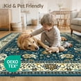 thumbnail image 4 of ODIKA 8'x10' Washable Area Rug Non-Shedding, Easy Care, Teal Boho Bug Vintage Scroll Bordered Frame Throw Turquoise Butterfly for King Size Bedroom Under Bed, Master Suite, 4 of 7