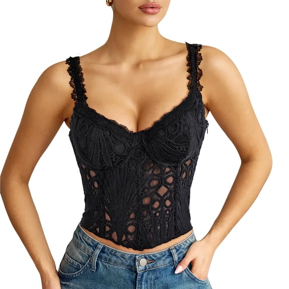 WHIPPY Lace up Corset Top for Women Lace Floral Bustier Corset