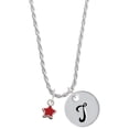 thumbnail image 1 of Delight Jewelry Silvertone Mini 2-D Red Star Silvertone Script Initial Disc - T - Charm Necklace, 20"+3", 1 of 4