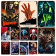 thumbnail image 2 of Letrero de metal retro de Halloween con temática de película de terror, pintura de hierro desgastada, letreros de hojalata, arte de pared, cueva de hombre, cine, club, decoración del hogar, 2 of 5