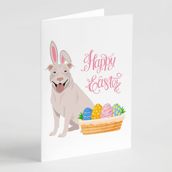 White Pit Bull Terrier Easter Greeting Cards and Envelopes Pack of 8 7 in x 5 in