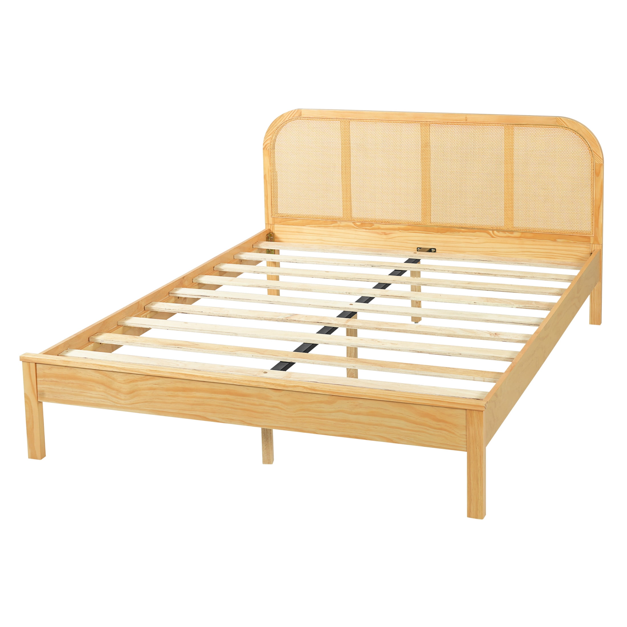 Christopher Knight Home Bohemian Queen Wood Platform Bed Frame with Rattan Headboard, Natural