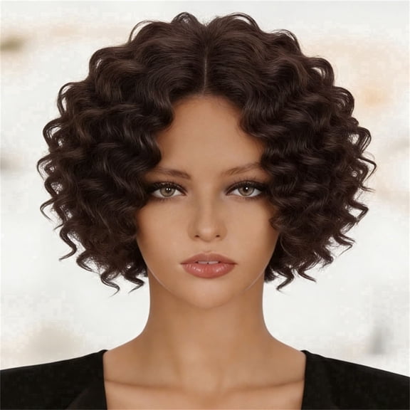 More Beautiful Synthetic Fluffy Kinky Curly Hair Topper for Women, 8 Inch 20cm 100g Clip In Hair Piece Natural Dark Brown Short Curly Wiglet Hairpiece to Cover Thinning Hair & Scalp