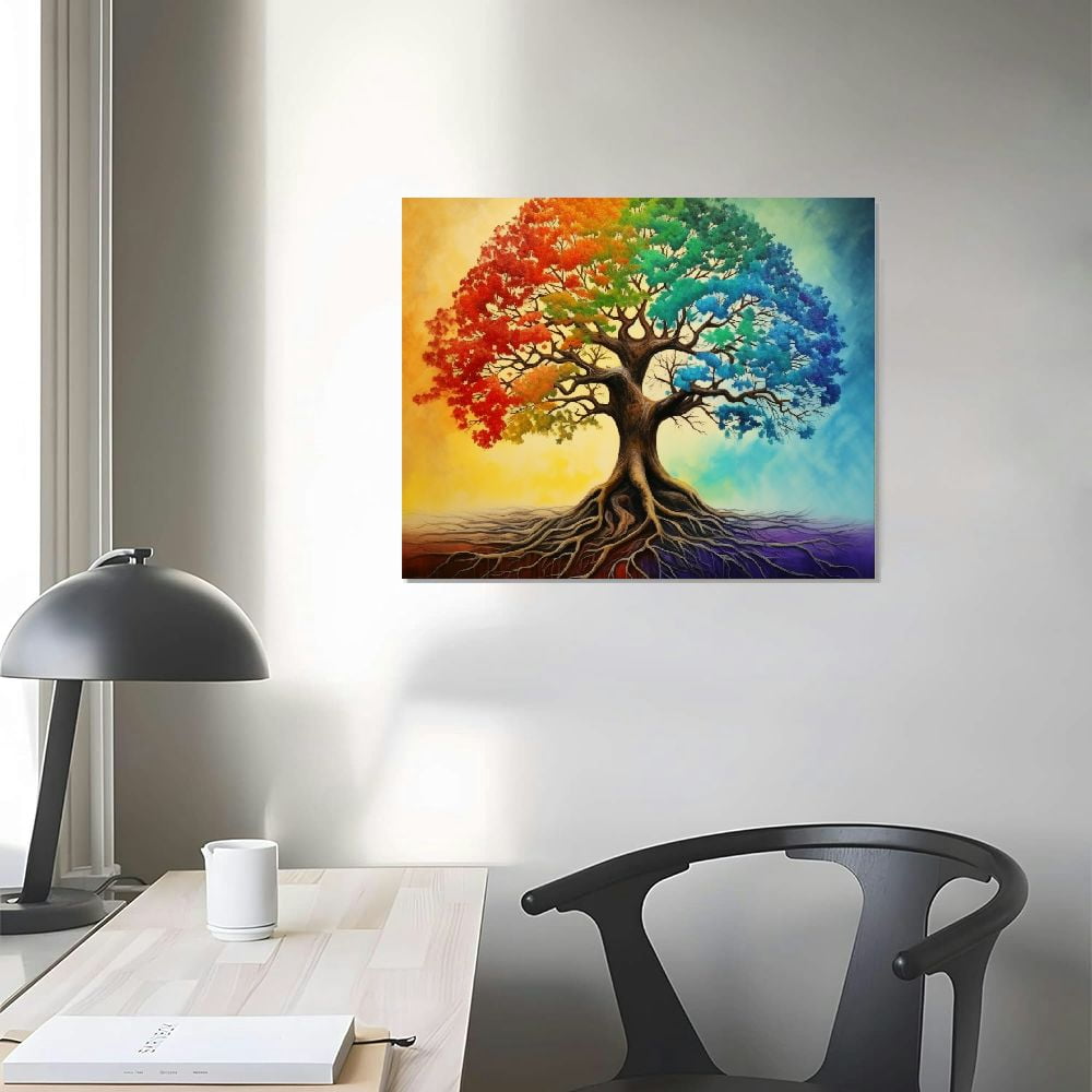 COMIO Tree Of Life Wall Art Colorful Tree Pictures Wall Decor Graffiti Canvas Prints Framed Artwork Paintings Home Office Decorations for Bathroom Kitchen Bedroom Living Room