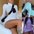 thumbnail image 6 of Women Autumn Long Sleeve Turtleneck Bodycon Mini Sweater Dress Solid Color Ribbed Knitted Striped Sexy Package Hip Basic Party Clubwear, 6 of 20