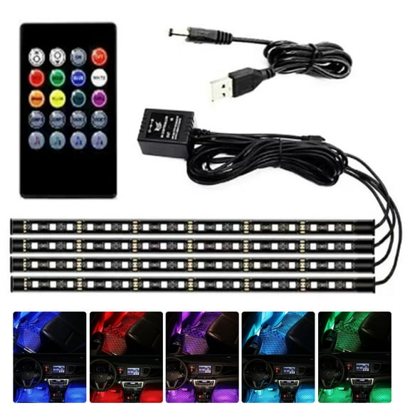 LED Lights for Car Interior 4 Light Strips Multicolor Music Lighting Kit USB Powered for Atmosphere Decoration
