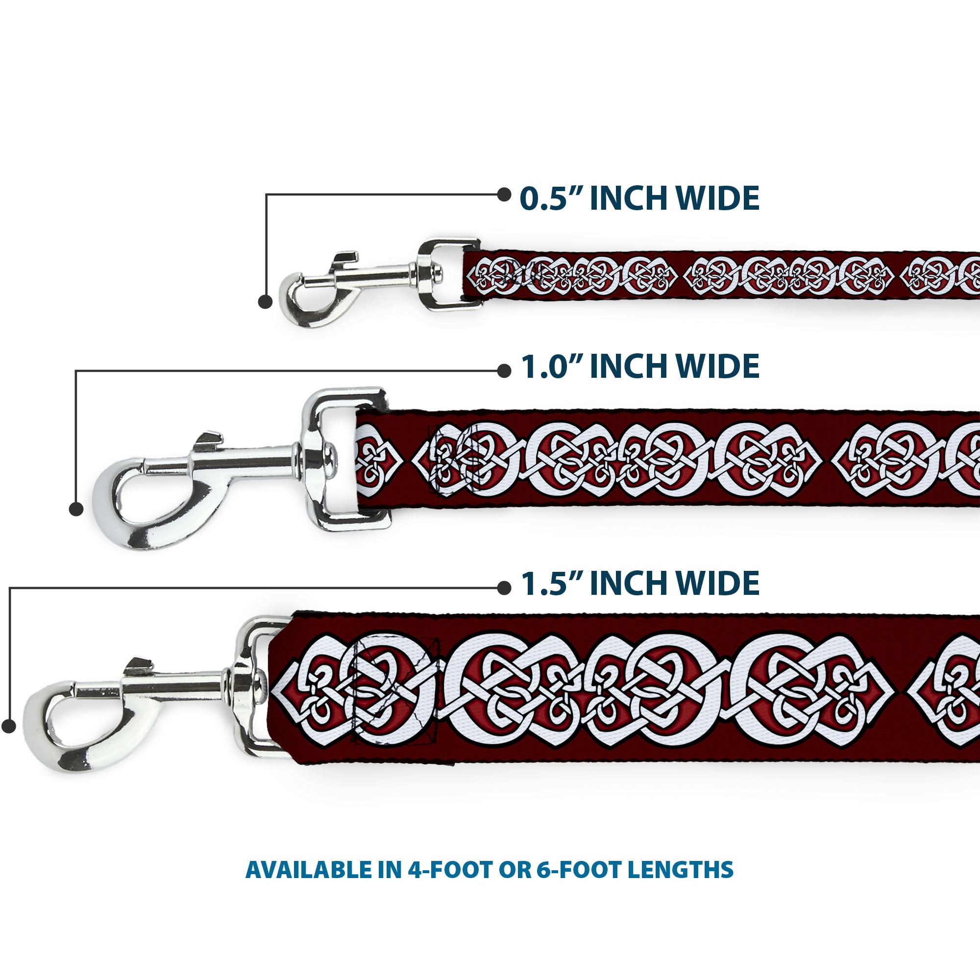 Buckle-Down Pet Leash, Dog Leash, Celtic Knot Reds Black White, 6 Feet Long 1.0 Inch Wide