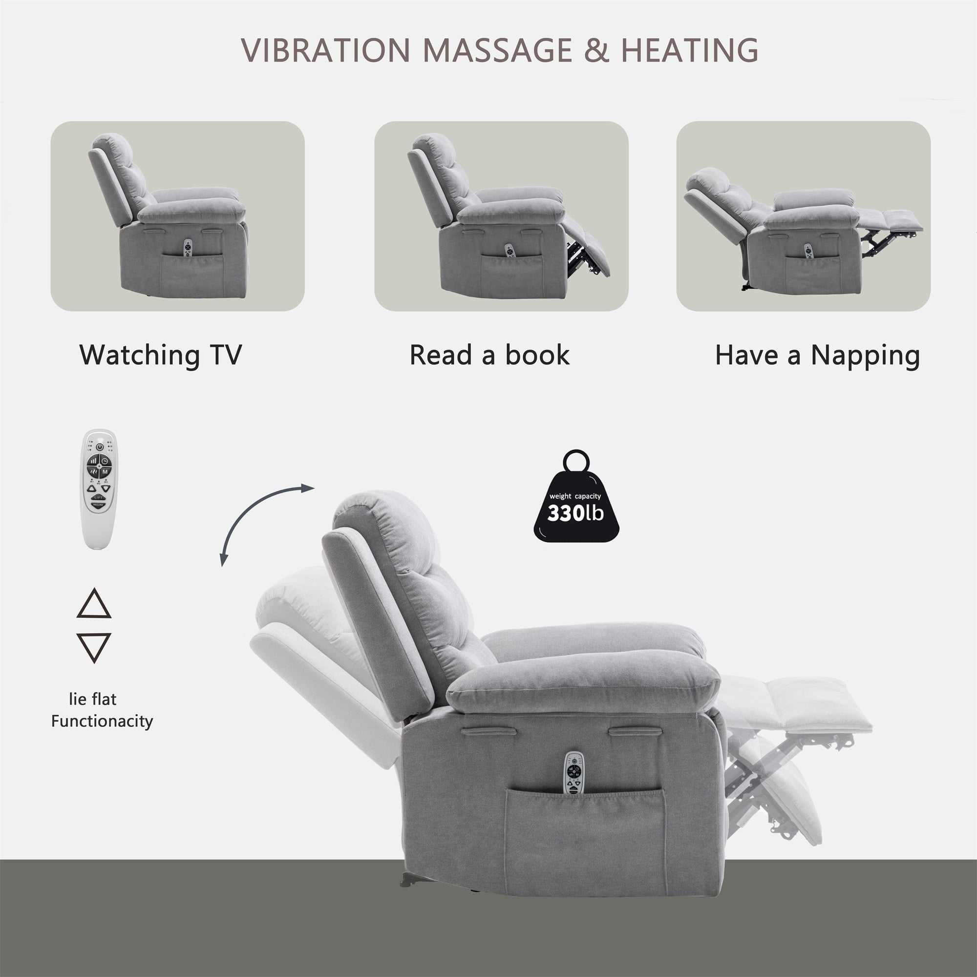 Kadyn Power Recliner Chair with Adjustable Massage Function, Recliner Chair with Heating System for Living Room, Light Gray Kadyn Power Recliner Chair with Adjustable Massage Function, Recliner Chair with Heating System for Living Room, Light Gray