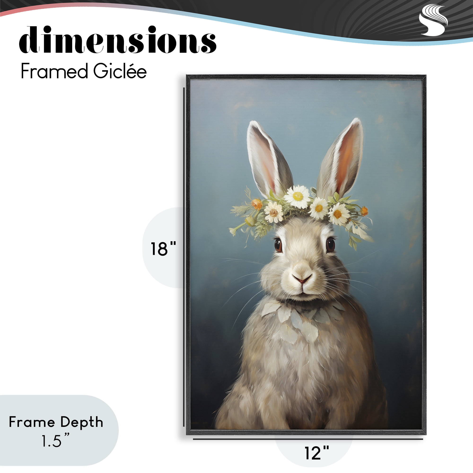 Stupell Industries Daisy Crowned Bunny Portrait Black Framed Giclee Art, design by Heidi Kuntz