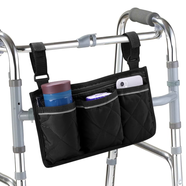 Bolsa lateral con reposabrazos para silla de ruedas con múltiples bolsillos, impermeable, para colgar en la espalda
