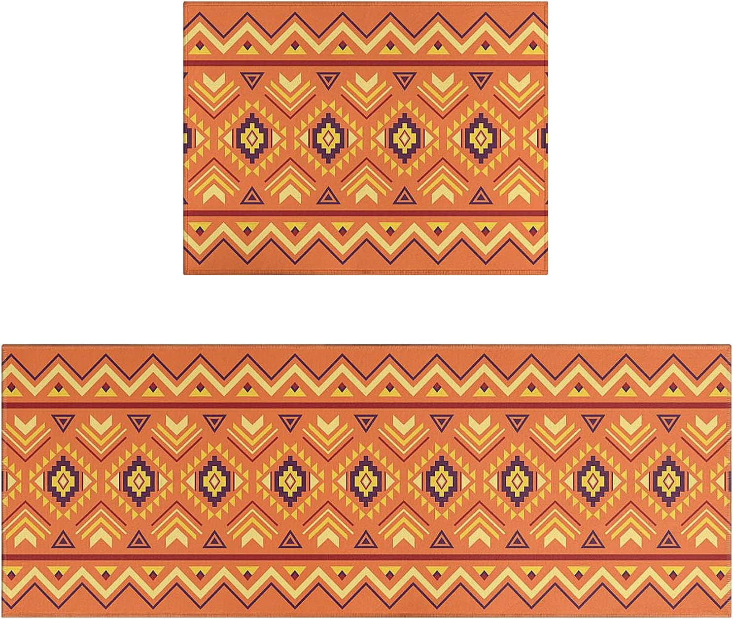 Orange Kitchen Rug Set 2 Piece Boho Kitchen Floor Mats Non Slip
