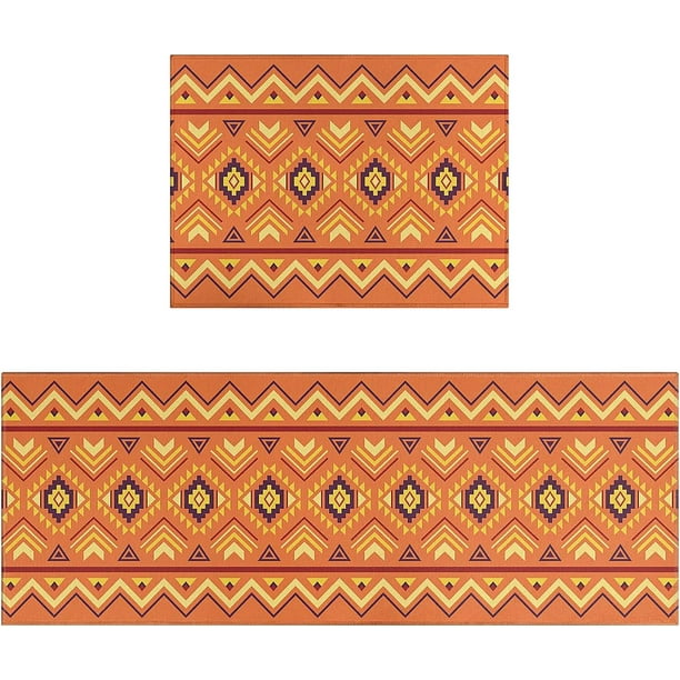 Orange Kitchen Rug Set 2 Piece Boho Kitchen Floor Mats Non Slip Washable Kitchen Rugs Orange