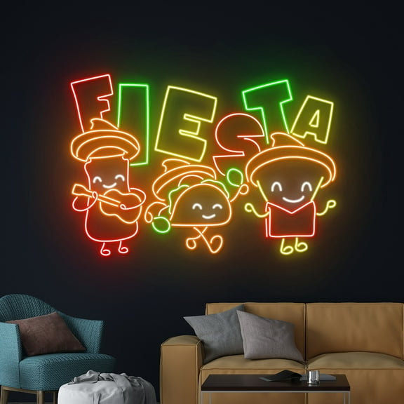 Handmadetneonsign Fiesta Neon Sign, Fiesta Neon Light, Sombrero Hat Led Light, Mexican Tacos Sign