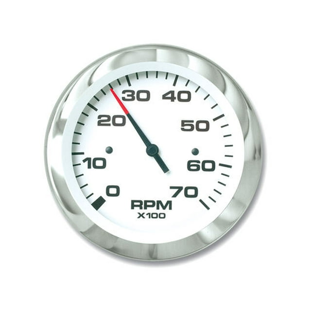 Sierra Marine Lido Tachometer 3 Inch Full Sweep Electric 0-7000 RPM | White Face/Silver Bezel/Black Pointer With Orange Tip | Scratch Resistant Glass Lens | For Marine Applications