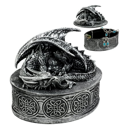 - Ebros Gift Oval Celtic Knotwork Mythical Sleeping Dragon Decorative Box Trinket Jewelry Box Figurine 4.75