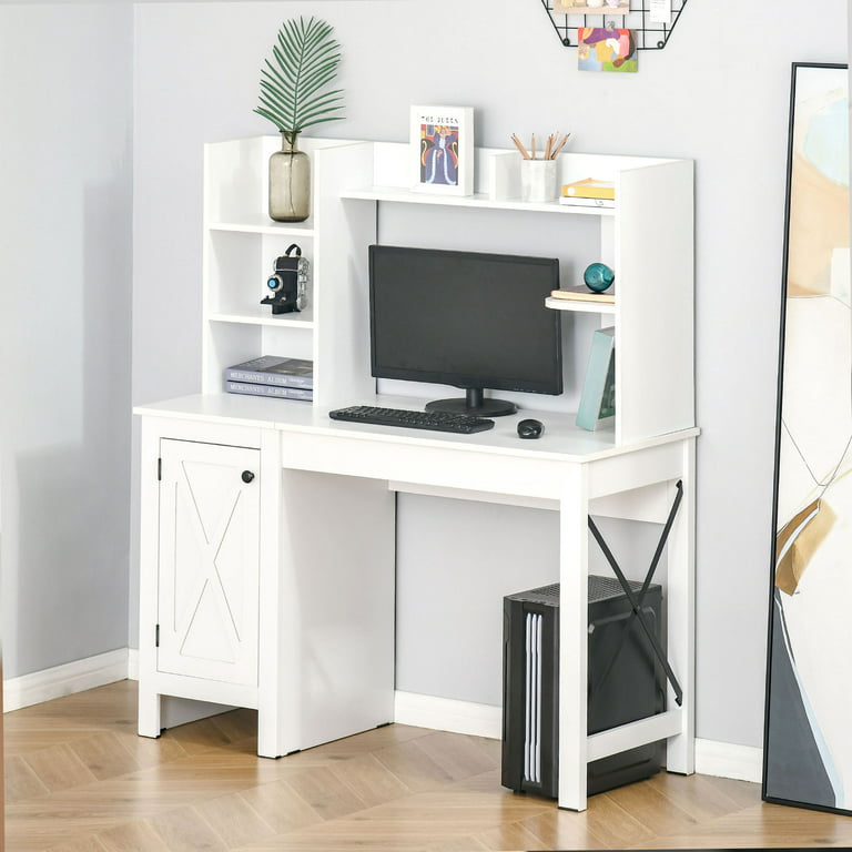HOMCOM Home Office Desk with Hutch and Storage Cabinet and 6