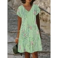 thumbnail image 3 of Women's Vibrant Tropical Leaf & Floral Print V-Neck Dress - Lightweight, Breathable Fabric for Comfortable All-Day Wear - Ideal for Vacation, Machine Washable,XXL,Yellow-green, 3 of 6