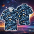 thumbnail image 5 of Camisa hawaiana con estampado 3D de estrellas abstractas y luna para hombre y mujer, blusa hawaiana de manga corta con solapa y estampado de planetas espaciales de estilo Harajuku, 5 of 5