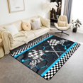 thumbnail image 1 of Erosebridal 5x7 Non Slip Rug for Boys,Teal Neon Lights Honeycomb Area Rug,Black White Racing Car Flag Non Slip Rug,Geometric Hexagon Beehive Plaid Grid Indoor Floor Mat Extreme Sports Theme, 1 of 6