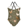 thumbnail image 2 of Girls' One-piece Swimsuit Cross Back Bathing Suit Beach Surfing Sizes 3T-10T Chickens with Wildflowers and Grasses, 2 of 9