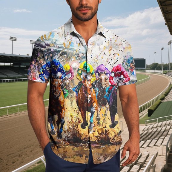 Zylanna Men's Hawaiian Shirts, Casual Short Sleeve Quickly Dry Turndown Collar Summer Beach Button Down Shirts Khaki Size S