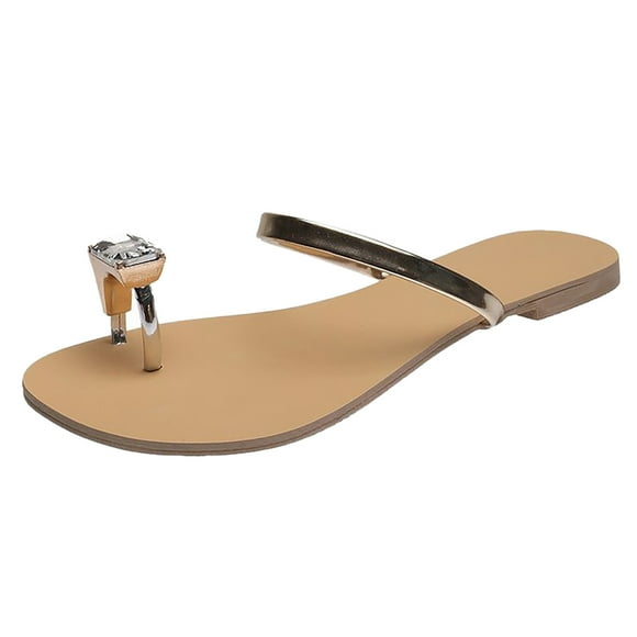 OJinShaWanO Chinese Slippers for Women Embroidered Women's Summer Fashion ，Toe Flat Bottom Casual Large Size Rhinestone Thin Belt Beach Sandals