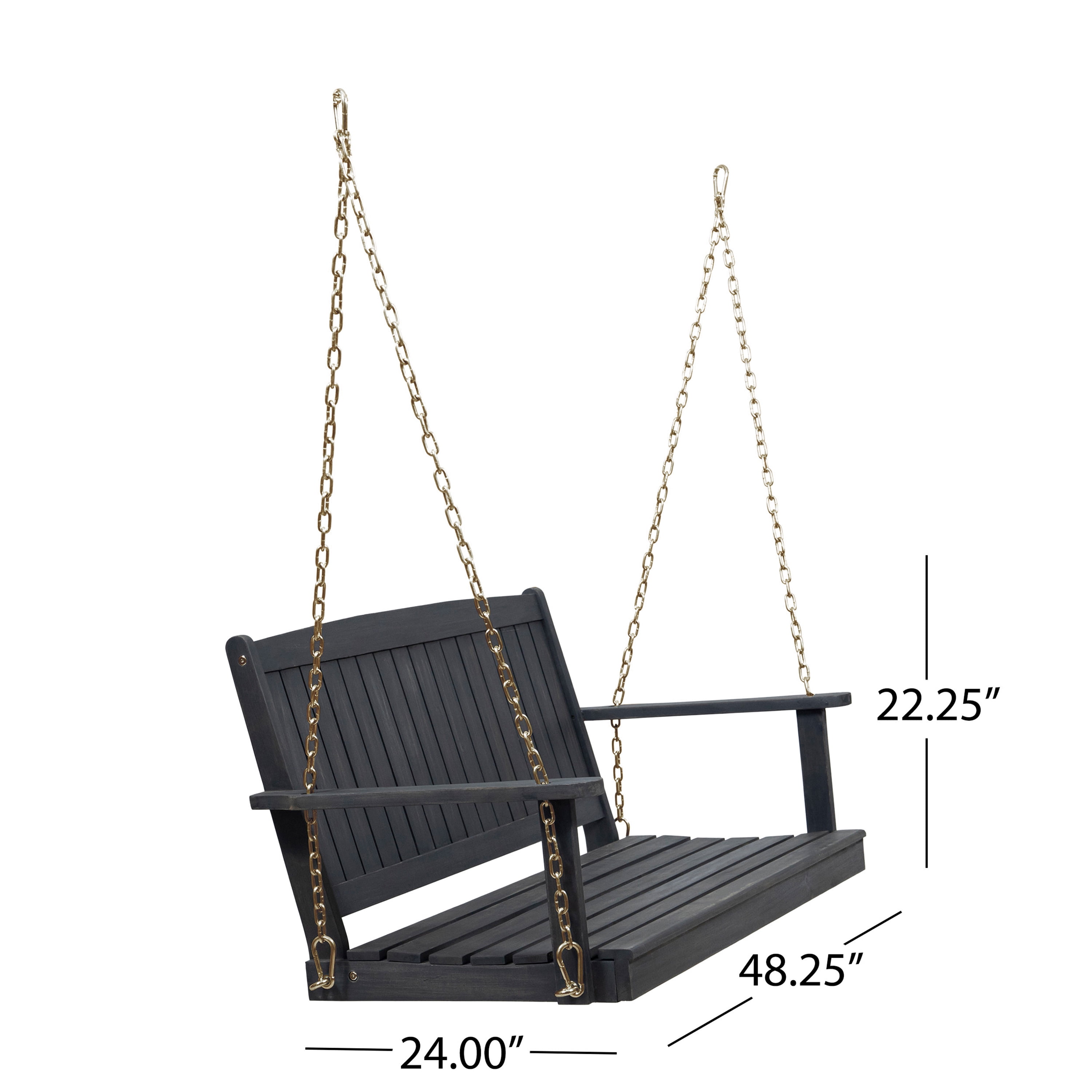 Maximo Outdoor Aacia Wood Porch Swing, Dark Gray