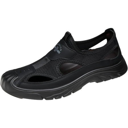 Men S Casual Closed-Toe Hollow Out Beach Sandals Breathable Mesh Slip-On Hiking Wading Sandals For Outdoor Athletic Summer Lightweight Walking Shoes