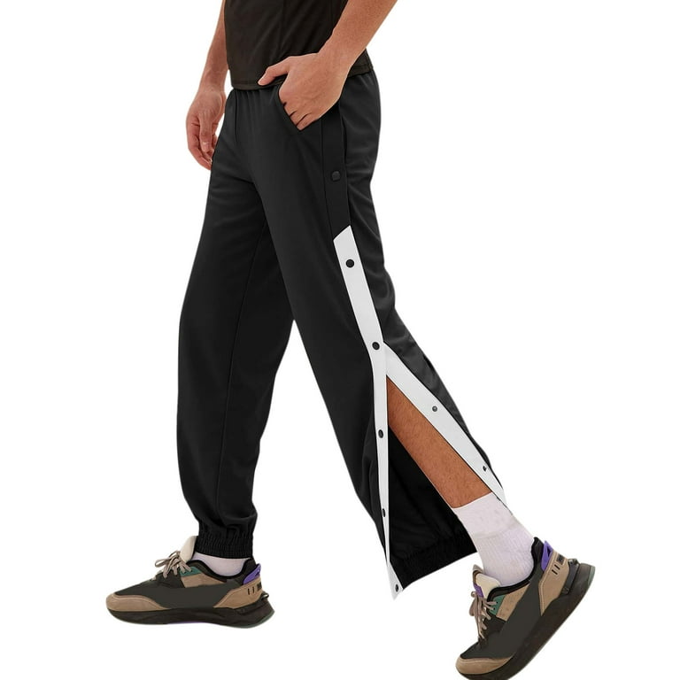 Shiusina Men's Tear Away Pants Basketball Casual Training Warm Up Loose Open Leg Sweatpants with Pockets Black XL