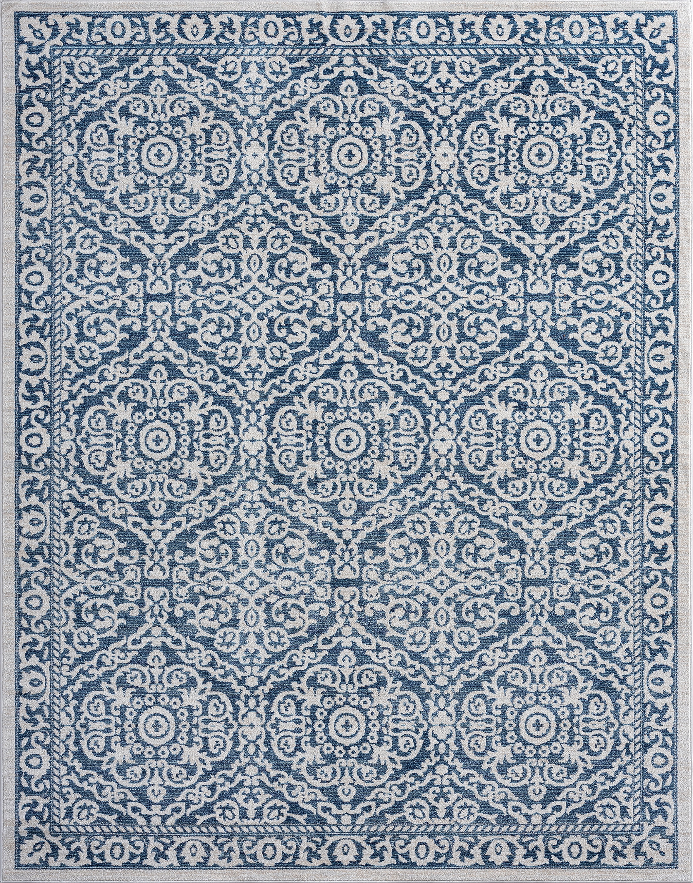 Traditional 9x12 Area Rug (8'10'' x 12'2'') Floral Blue, Cream Living Room Easy to Clean