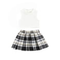 thumbnail image 1 of Faithtur Toddler Girl Fashion Outfits Set, Solid Color Ribbed Sleeveless Tank Tops + Elastic Waist Contrast Color Plaid Pleated Skirt, 1 of 9