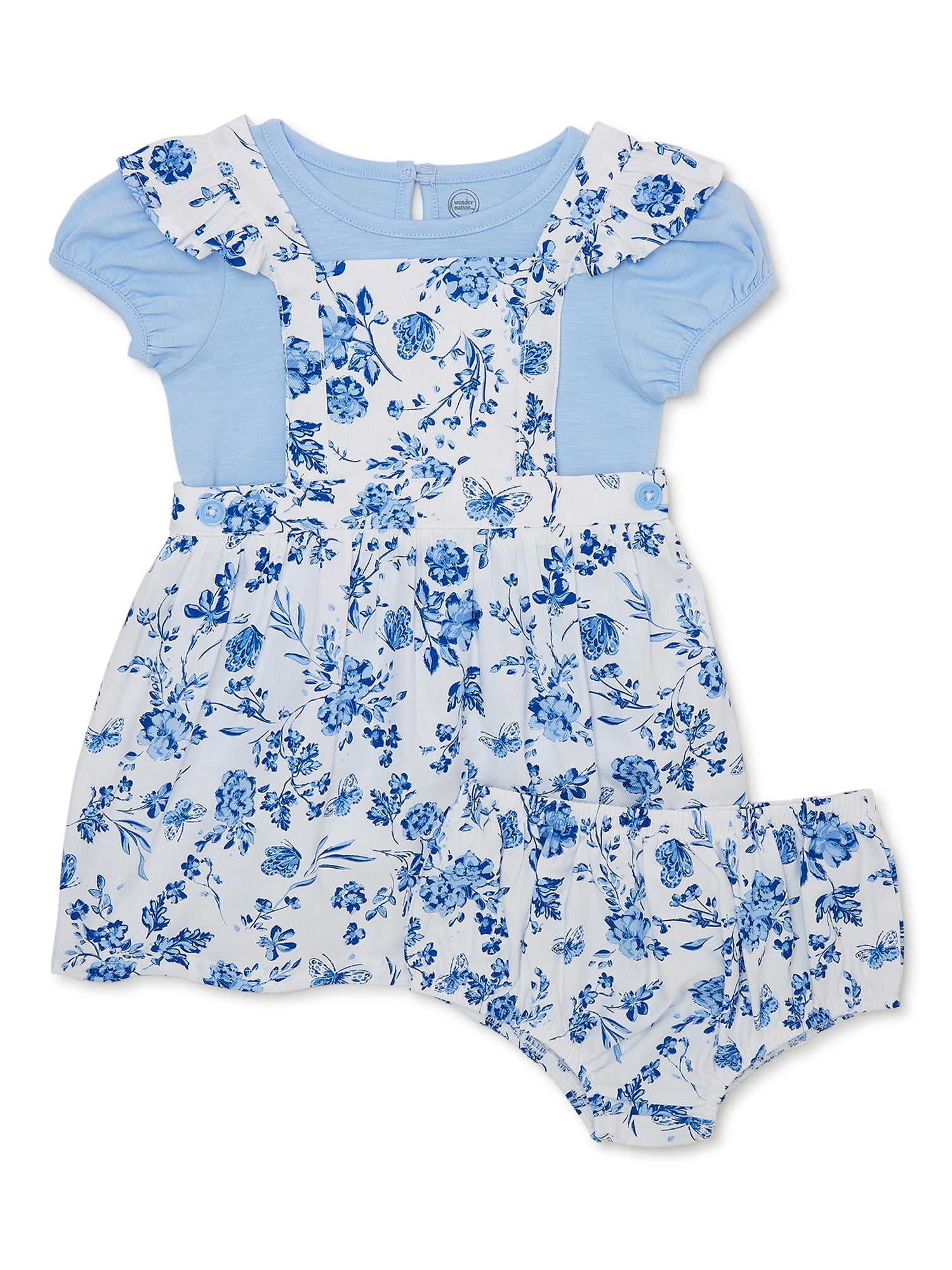 Wonder Nation Baby Girls Pinafore Set, Sizes 0-24 Months