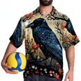 thumbnail image 4 of Crow Men's Button Down Spread Collar Casual Printed Short Sleeve Summer Beach Unisex Shirts, 4 of 6