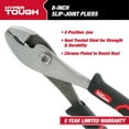 thumbnail image 4 of Hyper Tough 8-inch Slip Joint Pliers with Ergonomic Comfort Grips, Black, 5174V, 4 of 11